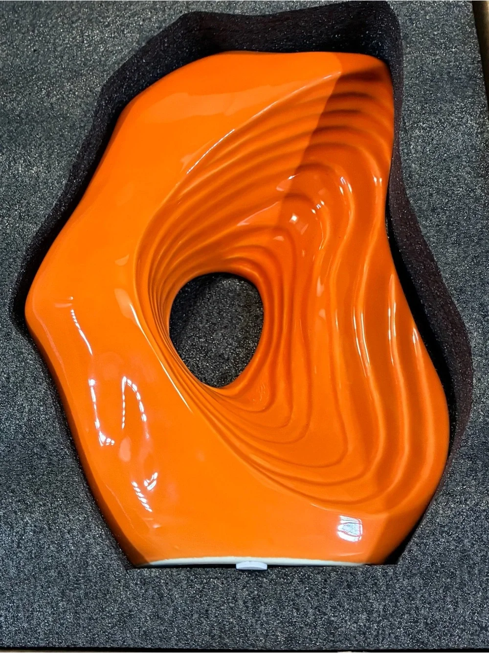 Modern  Orange Abstract Ceramic Donut Vase - Sculptural Art Decor Glossy 10 in